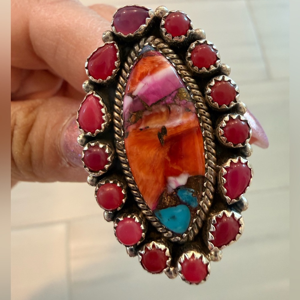 Nizhoni Traders Pink Opal, Pink Dream Mojave, Sterling Silver Adjustable Ring - Picture 3 of 9